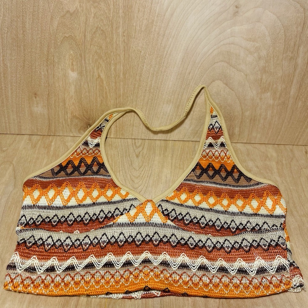 SHEIN Knit Cropped Halter Top Babydoll Brown Orange Mustard Boho Y2K Style Sz XS